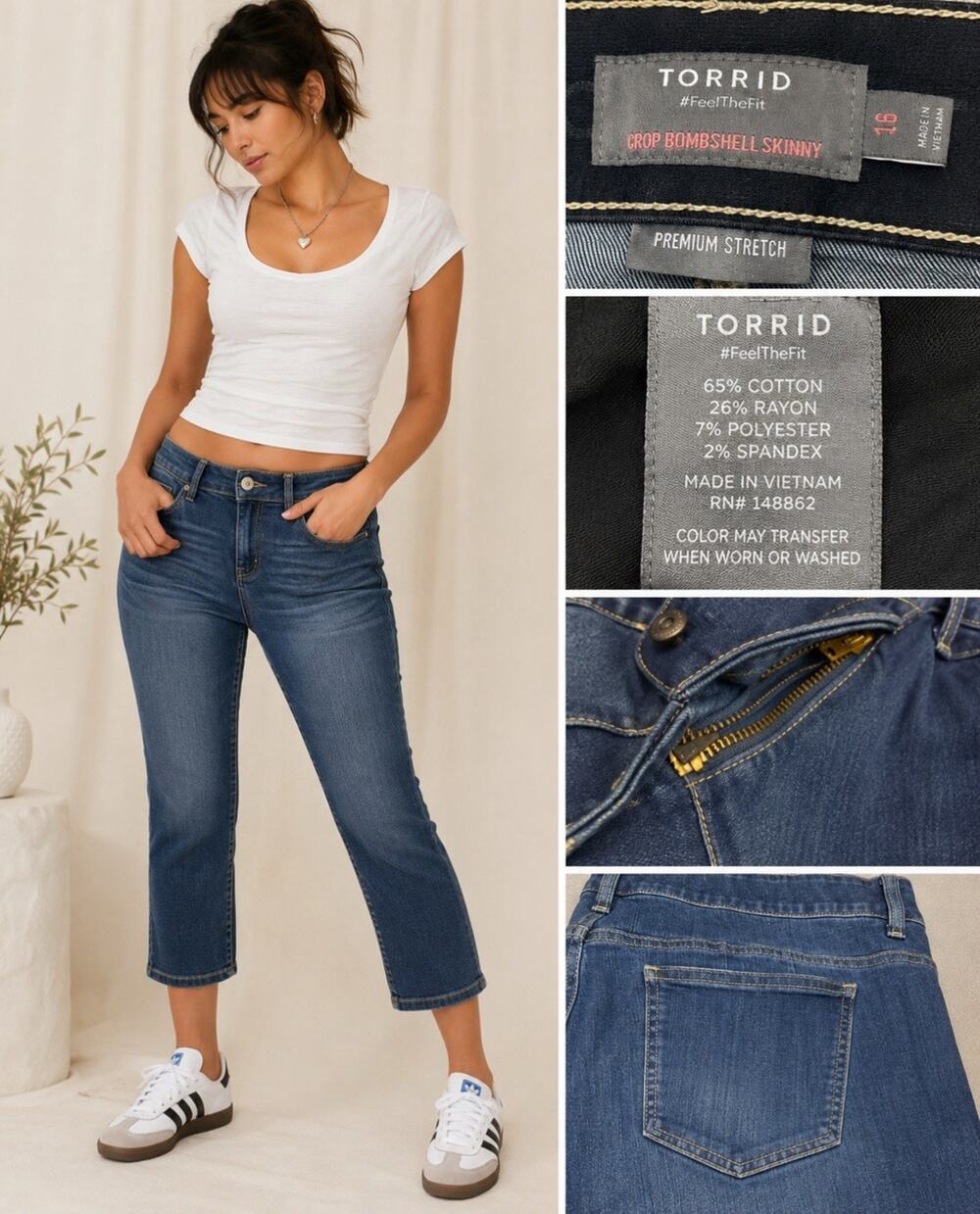 Torrid Crop Bombshell Women's Skinny Cropped Jeans Size 16 Medium Wash